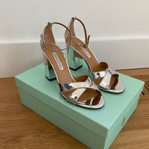 Aquazzura Divine Metallic Crisscross Ankle-Strap Sandals 37